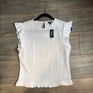 Express White Cap Sleeve Ruffled Blouse